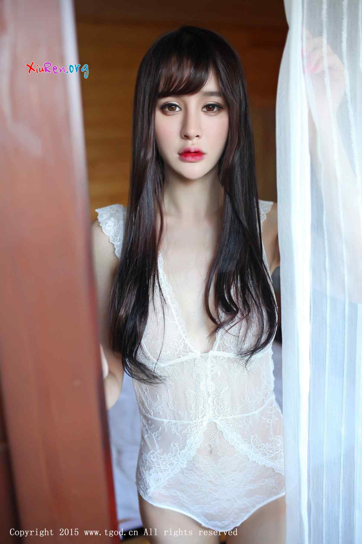 [TGOD推女神] 妩媚红唇辣妹子Cheryl青树喷血蕾丝透视连体内衣私房 45P